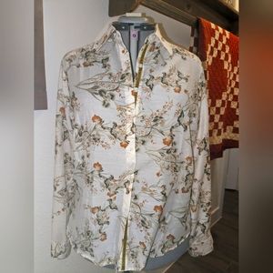 Adjustable Long sleeves Simi-sheer Floral Shirt with Warm Fall colors